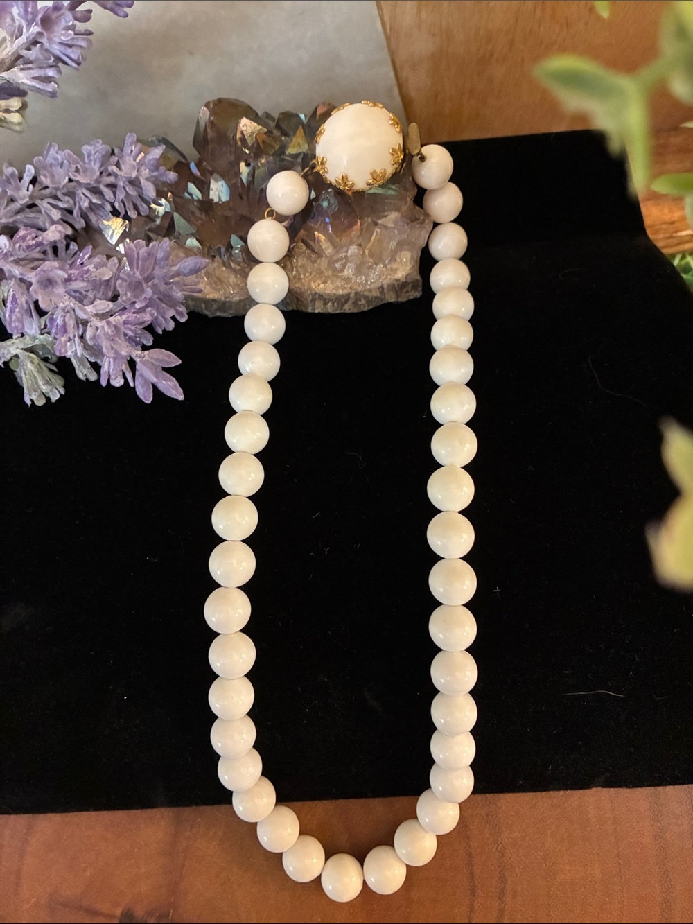 Vintage Classic White Beaded Acrylic Necklace, Made in Austria